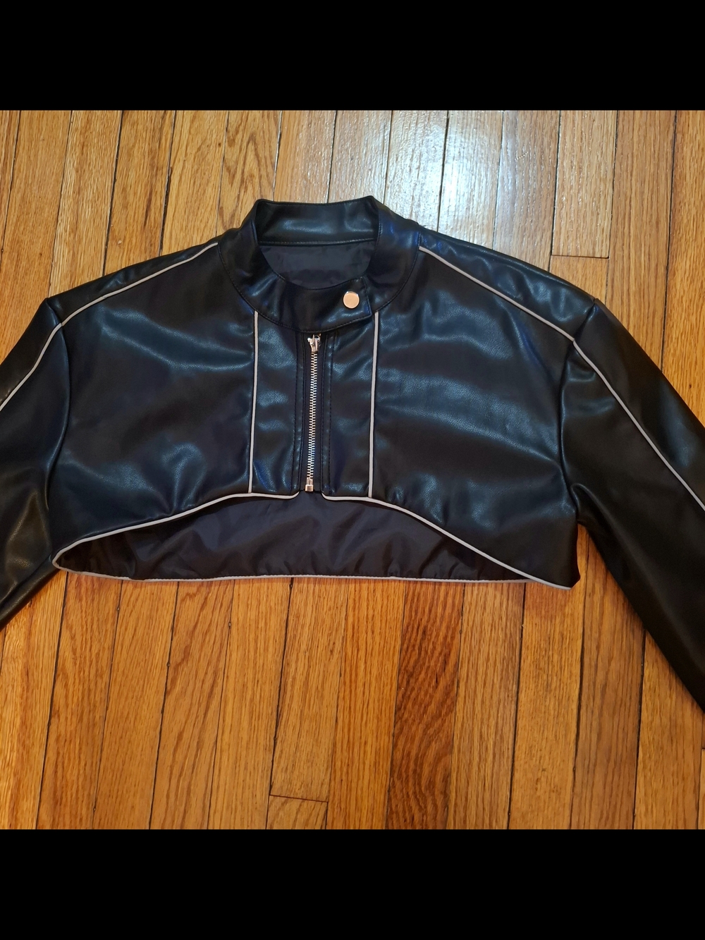 Fashion Nova Black Cropped Faux Leather Moto Bolero Jacket